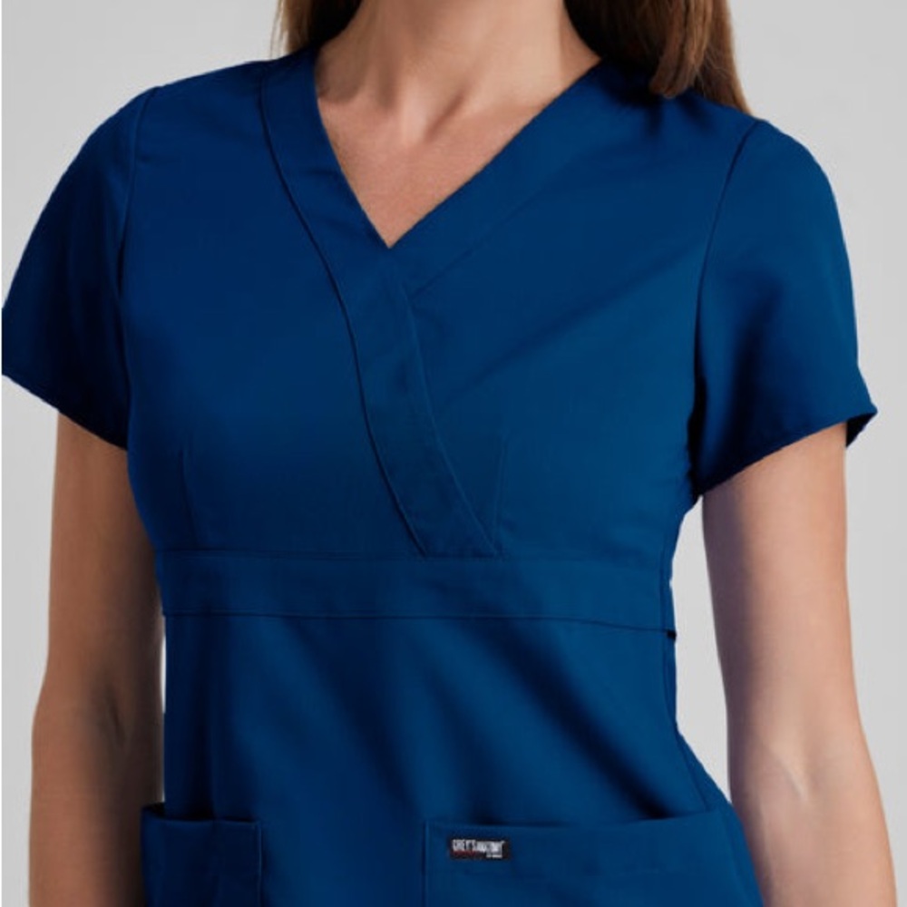 Grey's Anatomy by Barco Women’s Riley 3-Pocket Mock Wrap V-Neck Scrub Top - Picture 2 of 6